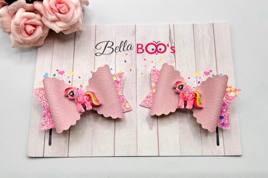 Pigtail Hair Bow Set - Pink Pony