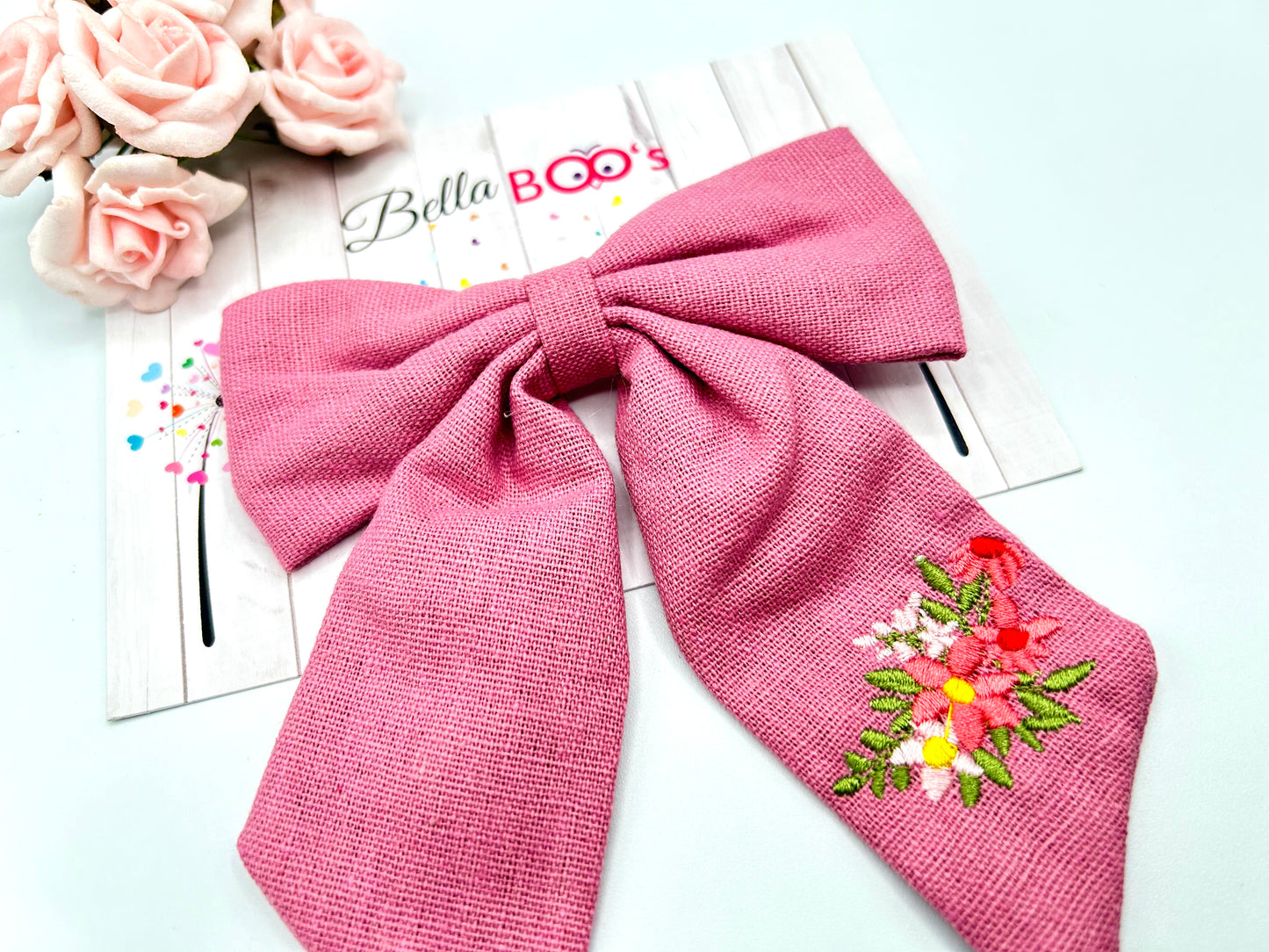 Pink Drop Tail Fabric Hair Bow