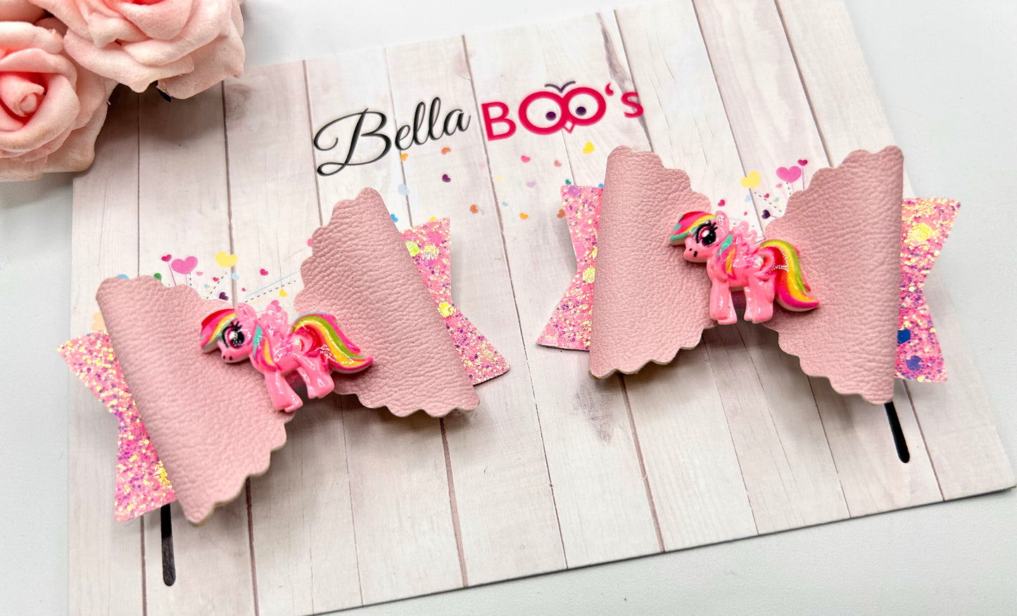 Pigtail Hair Bow Set - Pink Pony