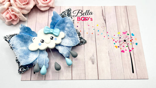 Raindrops Hair Bow - Handcrafted Clay