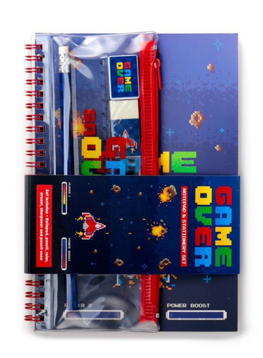Game Over Ring Bound Notepad/Book & Pencil Case 6 Piece Set