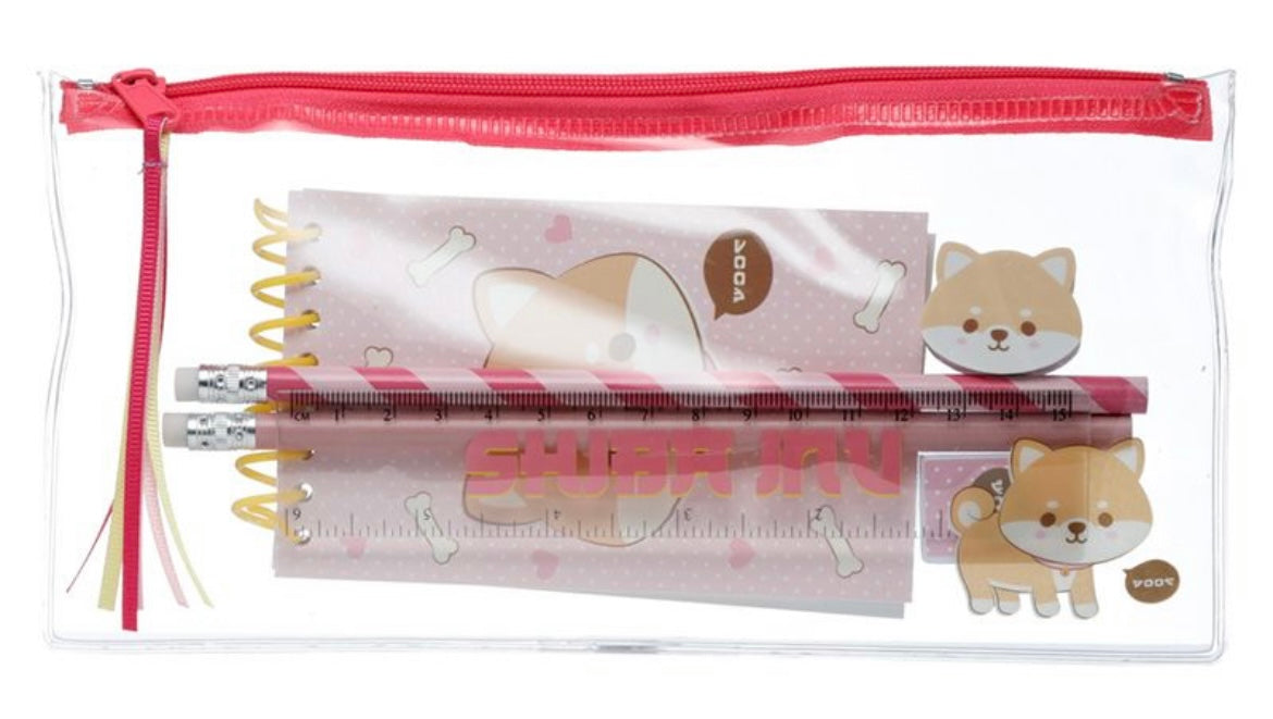 Adoramals Pets Shiba Inu Dog 7 Piece Clear Pencil Case Stationery Set