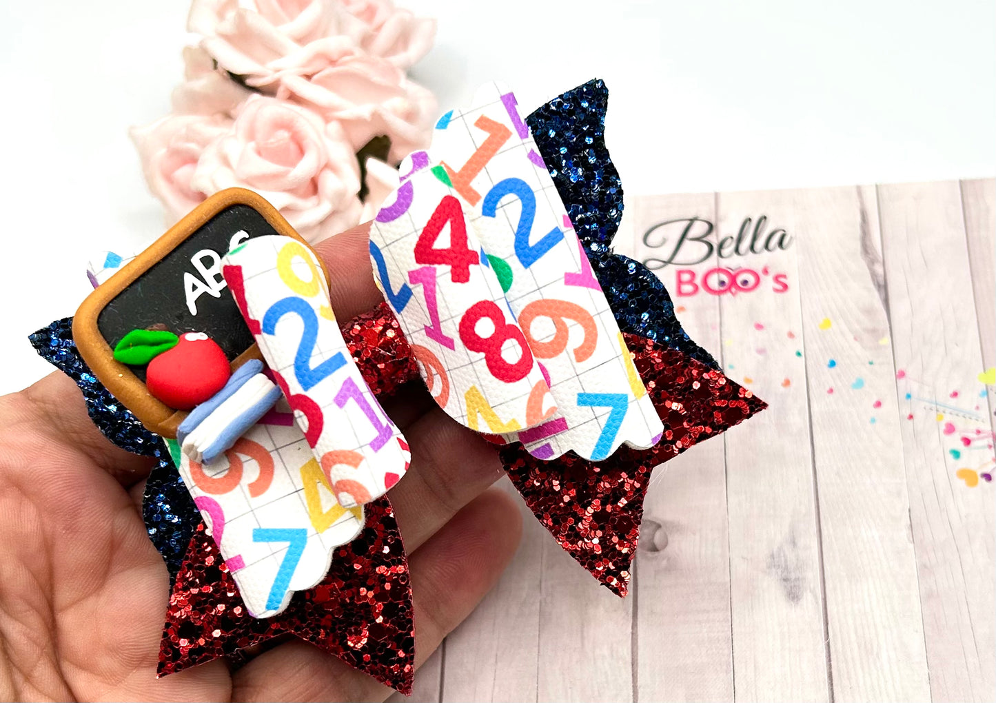Chalk Board & Numbers Hair Bow - Handcrafted Clay