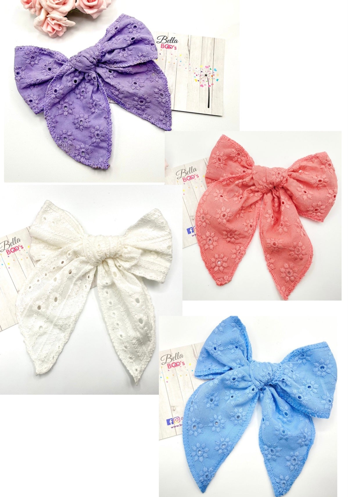 Large Broderie Anglaise Hair Bow - Select Your Colour