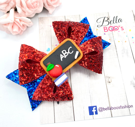 Back To School Hair Bow - Handcrafted Clay Letter Chalk Board