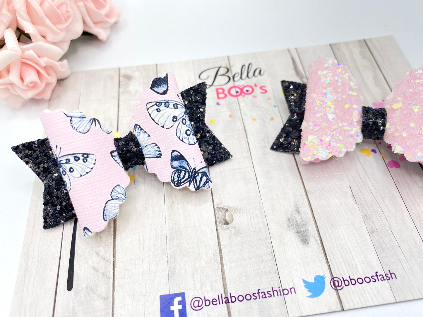 Bella Hair Bow Set - Baby Pink Flutter