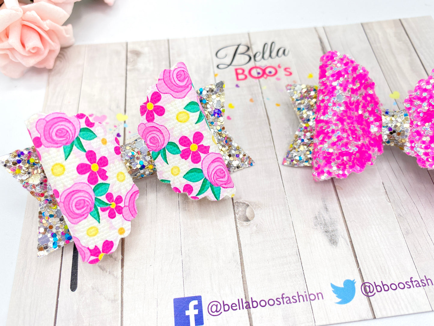 Bella Hair Bow Set - Sparkly Pink Floral