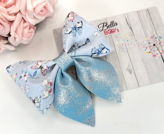 Blue Butterfly Drop Tail Hair Bow