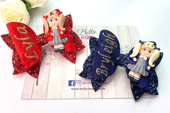 Personalised School Hair Bow - Available in Navy, Royal Blue, Red, Green, Purple & Burgundy