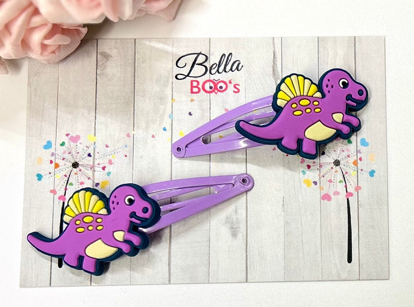 Purple Dino Hair Clip Set