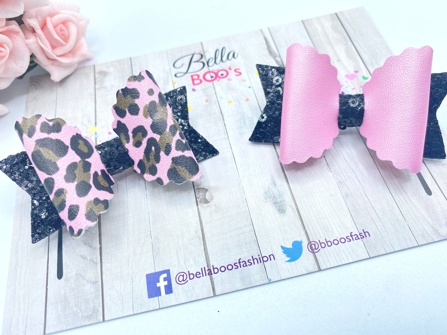 Bella Hair Bow Set - Baby Pink Animal Print