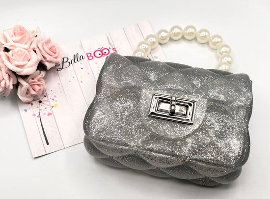 Faux Perl Hand bag - Silver Sparkle