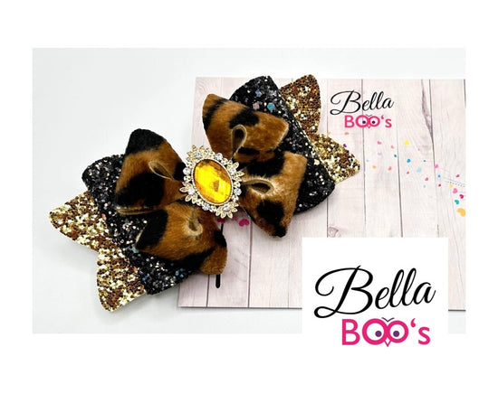 Deluxe Hair Bow - Leopard Fluff