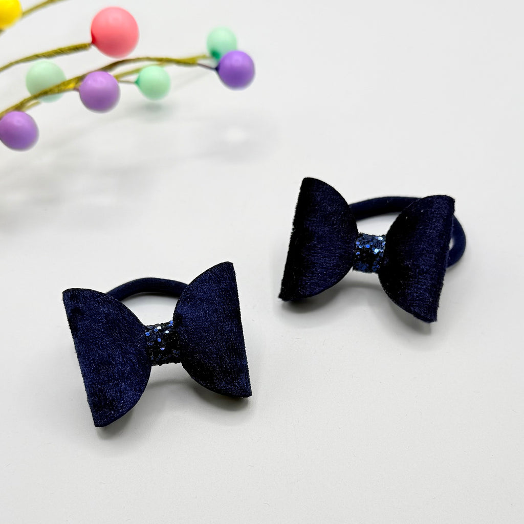 Navy Velvet Bow Bobble Set Hair bobbles
