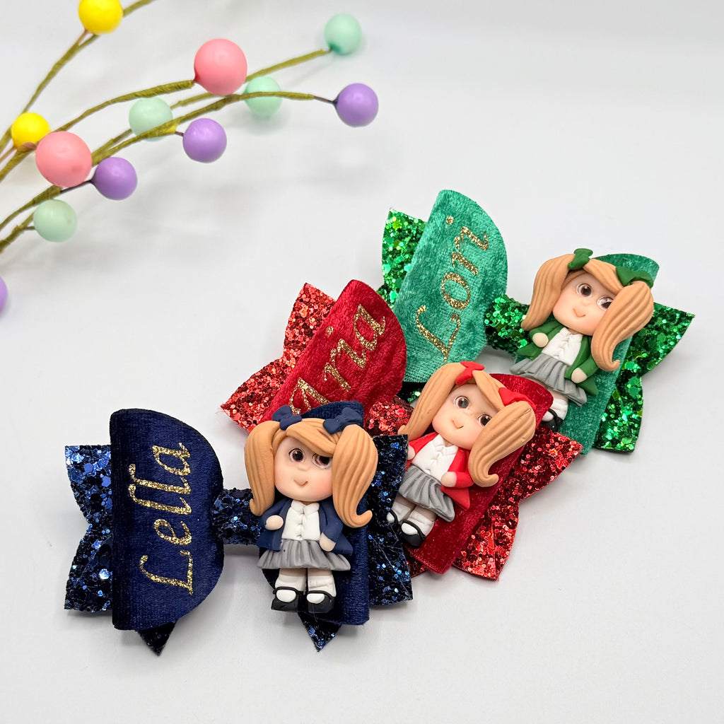 Personalised School Hair Bow - Available in Navy, Royal Blue, Red, Green, Purple & Burgundy Hair Bows