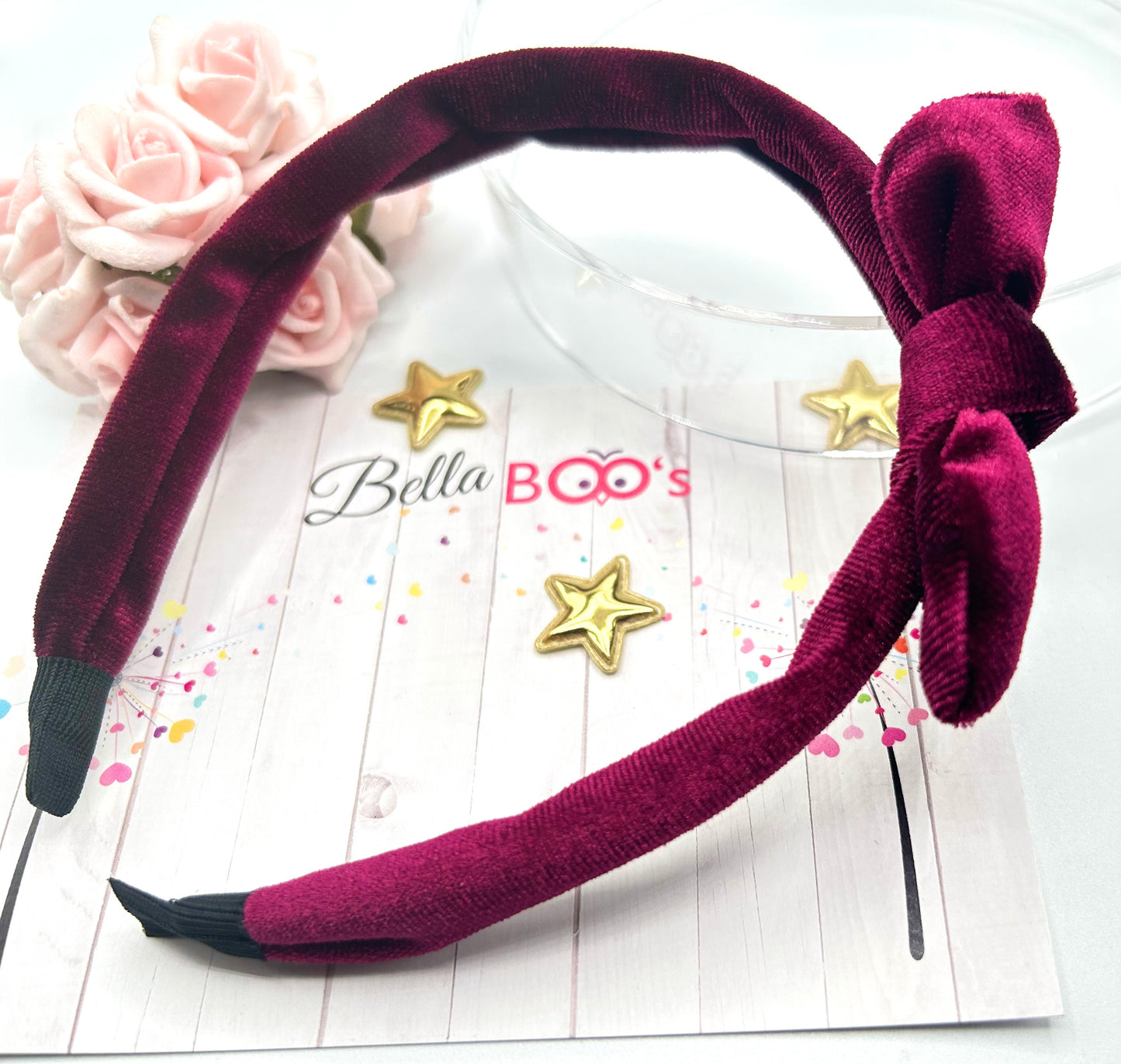 Wine Red Velour Bow Hair Band