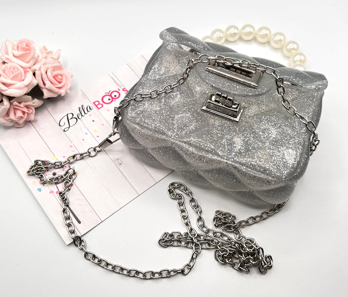 Faux Perl Hand bag - Silver Sparkle