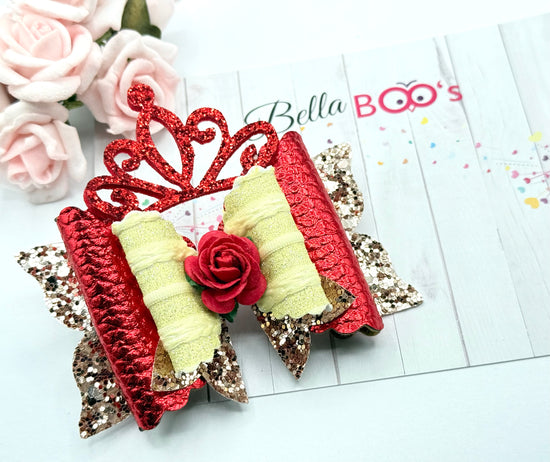 New Princess Tiara Hair Bow - Red