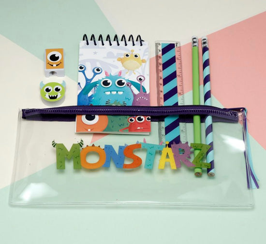 Monstarz Monster 7 Piece Clear Pencil Case Stationery Set