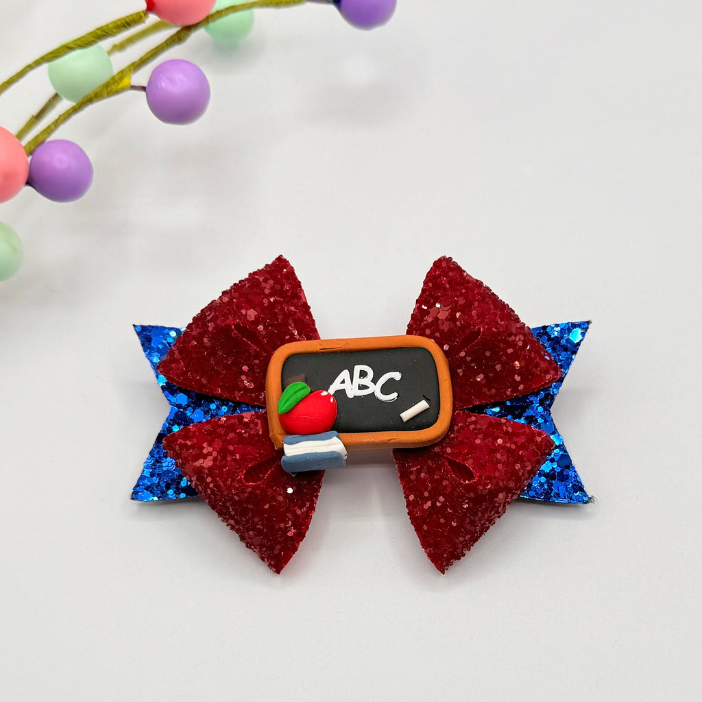 Back To School Hair Bow - Handcrafted Clay Letter Chalk Board Hair Bows
