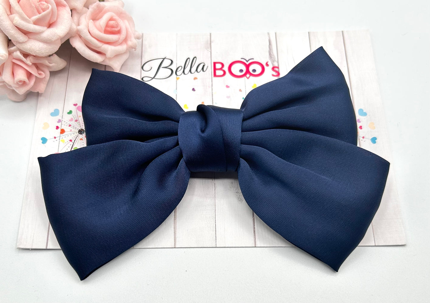 Navy Satin Effect Hair Bow