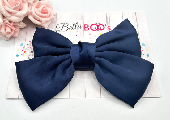 Load image into Gallery viewer, Navy Satin Effect Hair Bow
