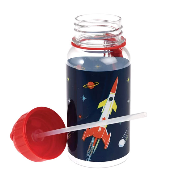 Children's Space water bottle with straw