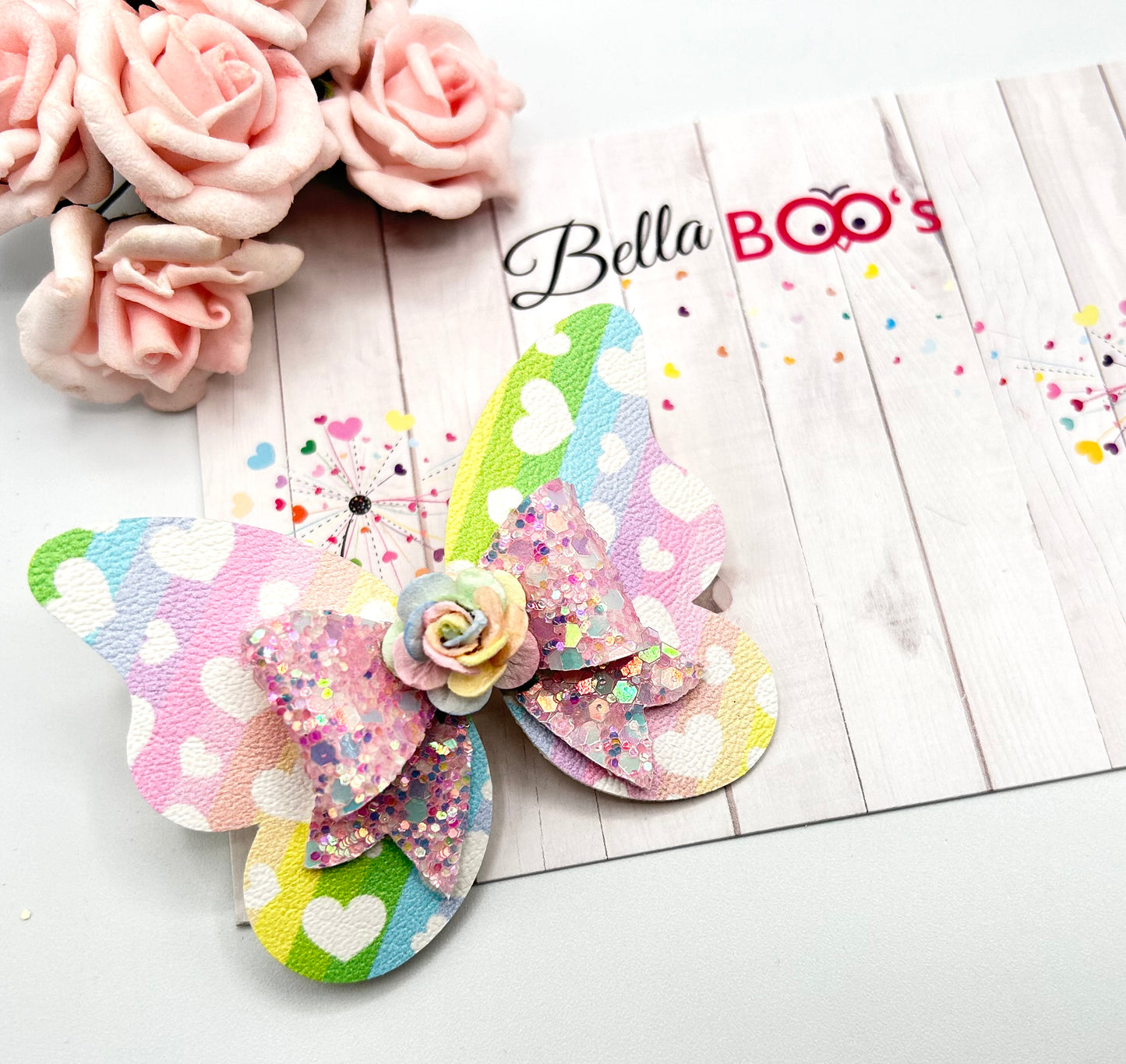 Pastel Hearts Butterfly Hair Bow/Clip