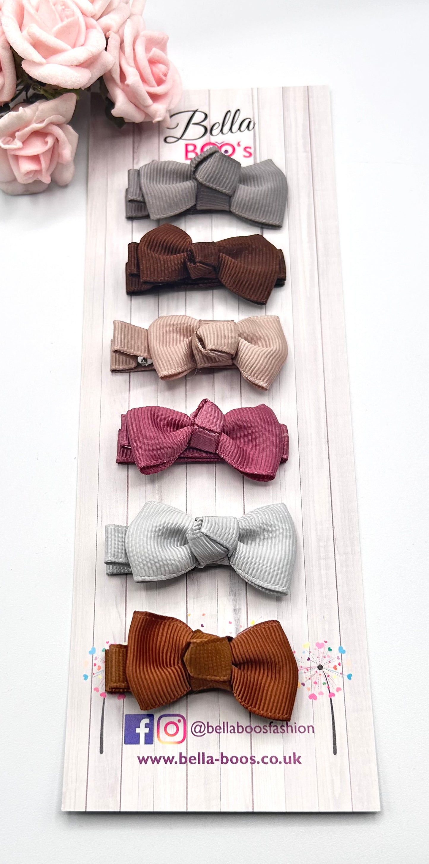 Small Ribbon Hair Bow Clip Set Of 6 - Natural