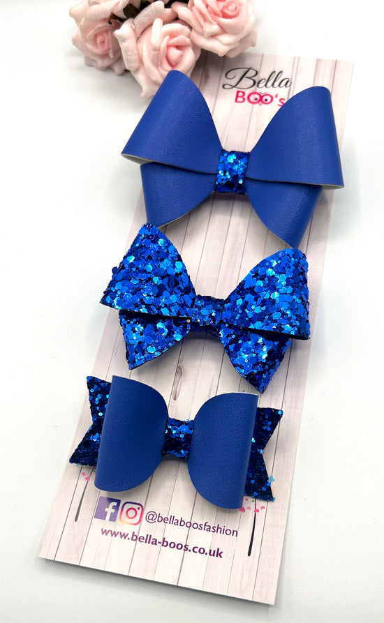 Royal Blue Hair Bow Trio