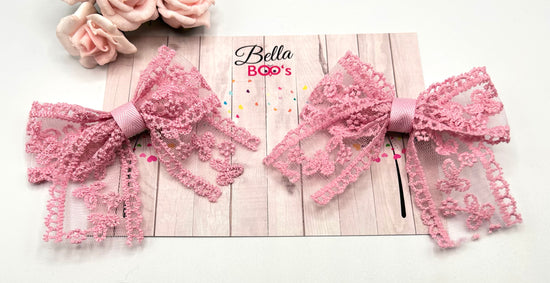 Pink Lace Hair BowSet