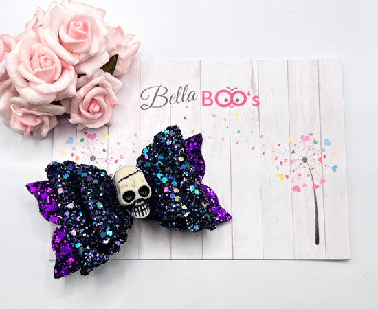 Halloween Black & White Skulls Hair Bow