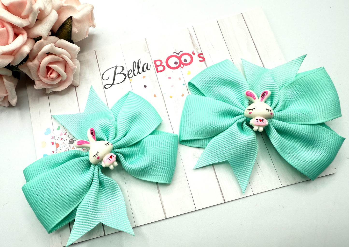 I love You Bunny Ribbon Hair Bow Set