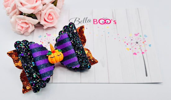 Halloween Unicorn Pumpkin Hair Bow