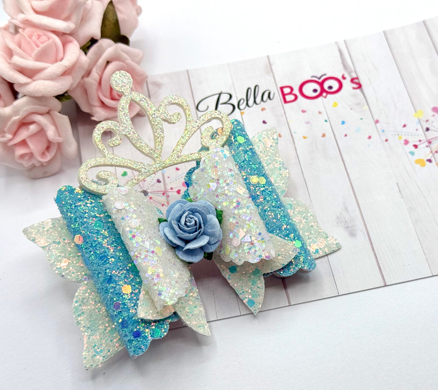 New Princess Tiara Hair Bow - Blue