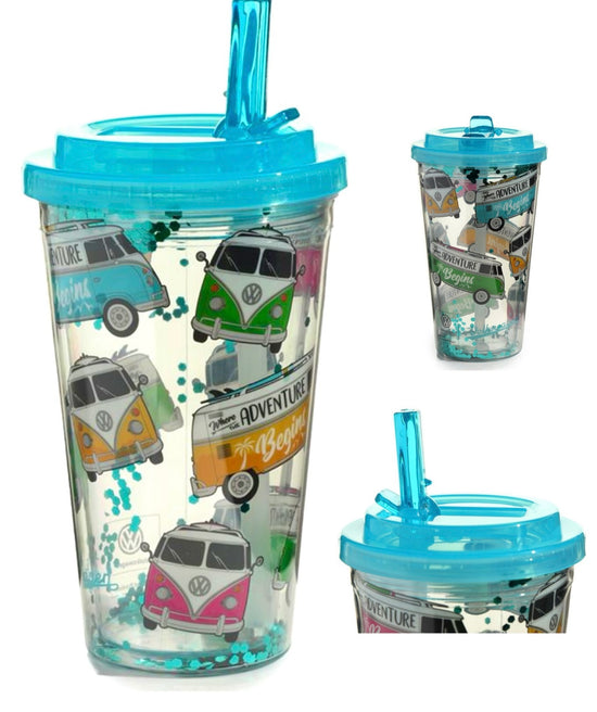 Shatterproof Volkswagen VW T1 Camper Bus Surf Double Walled Cup & Straw