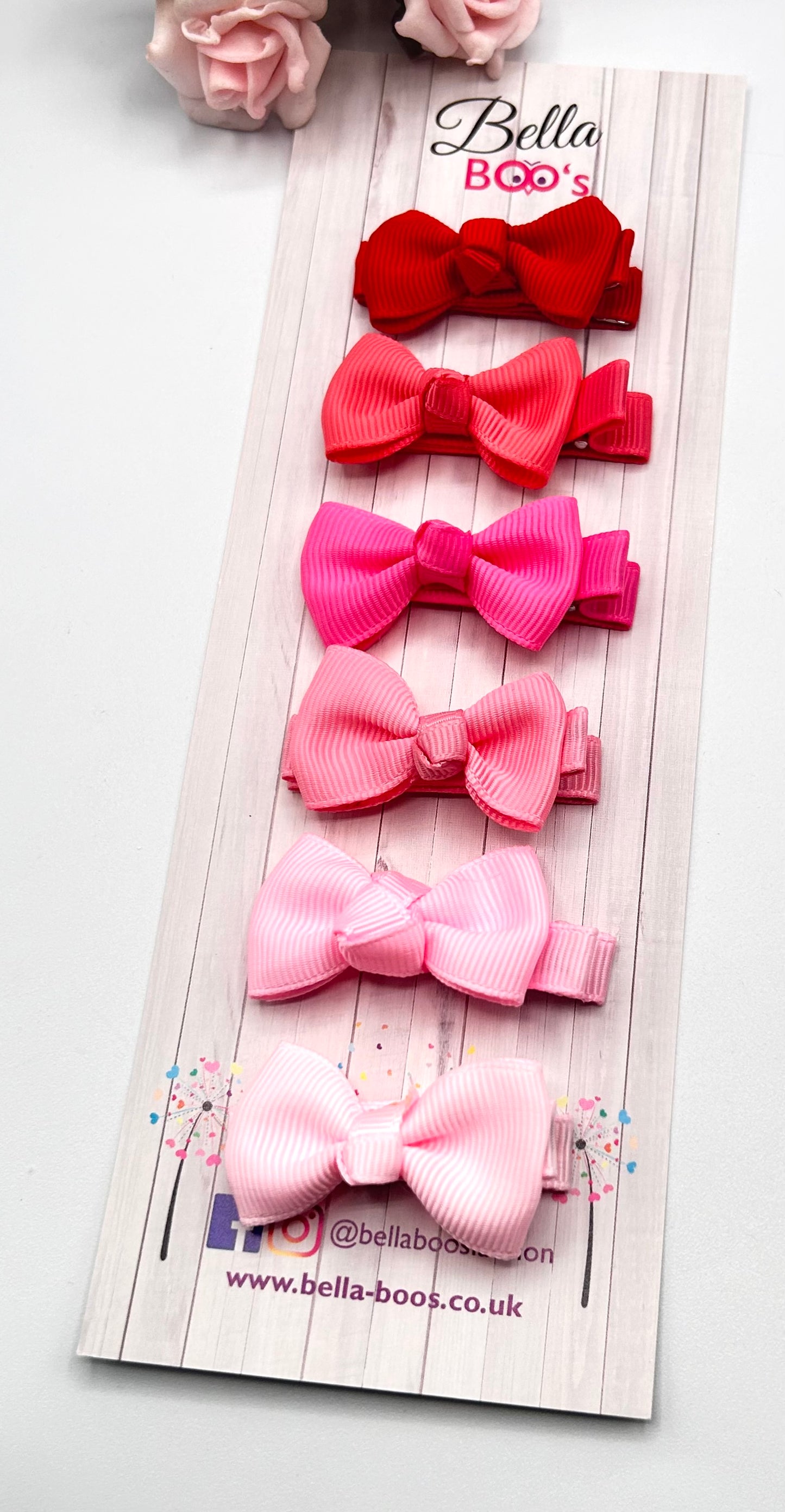 Small Ribbon Hair Bow Clip Set Of 6 - Pinky Pie