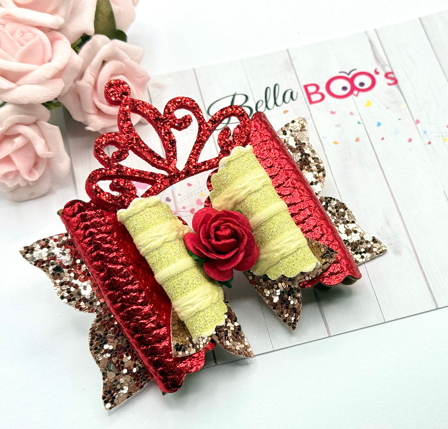 New Princess Tiara Hair Bow - Red