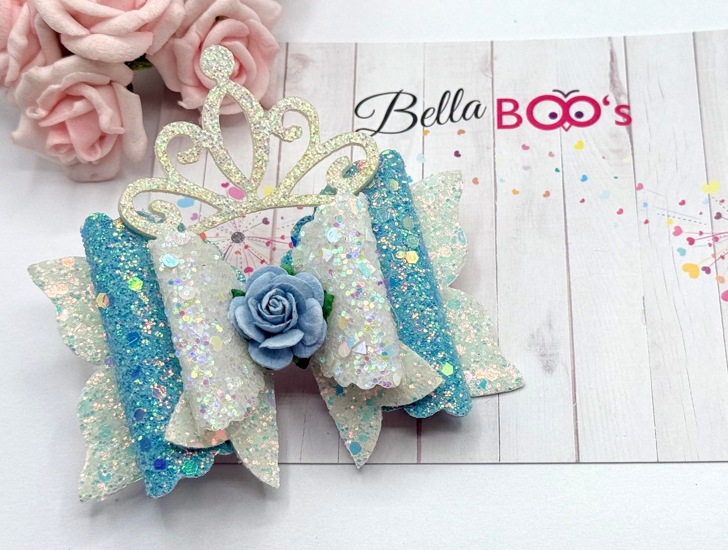 New Princess Tiara Hair Bow - Blue