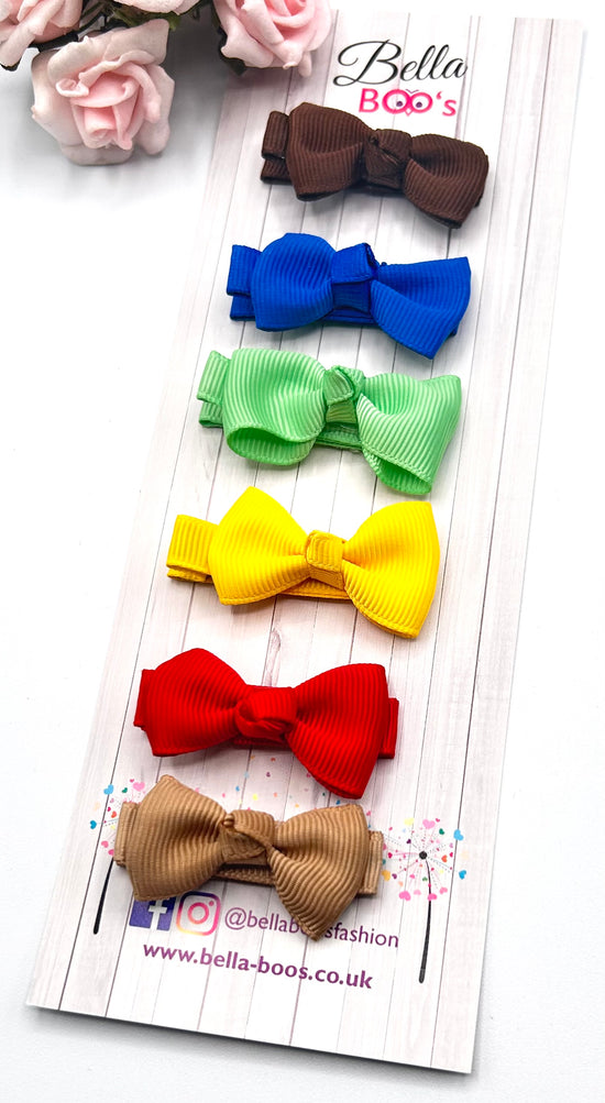 Small Ribbon Hair Bow Clip Set Of 6 - Set 2