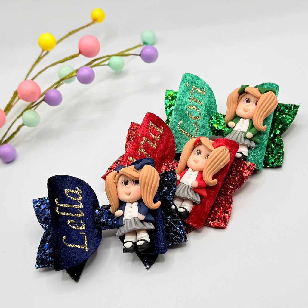 Personalised School Hair Bow - Available in Navy, Royal Blue, Red, Green, Purple & Burgundy Hair Bows