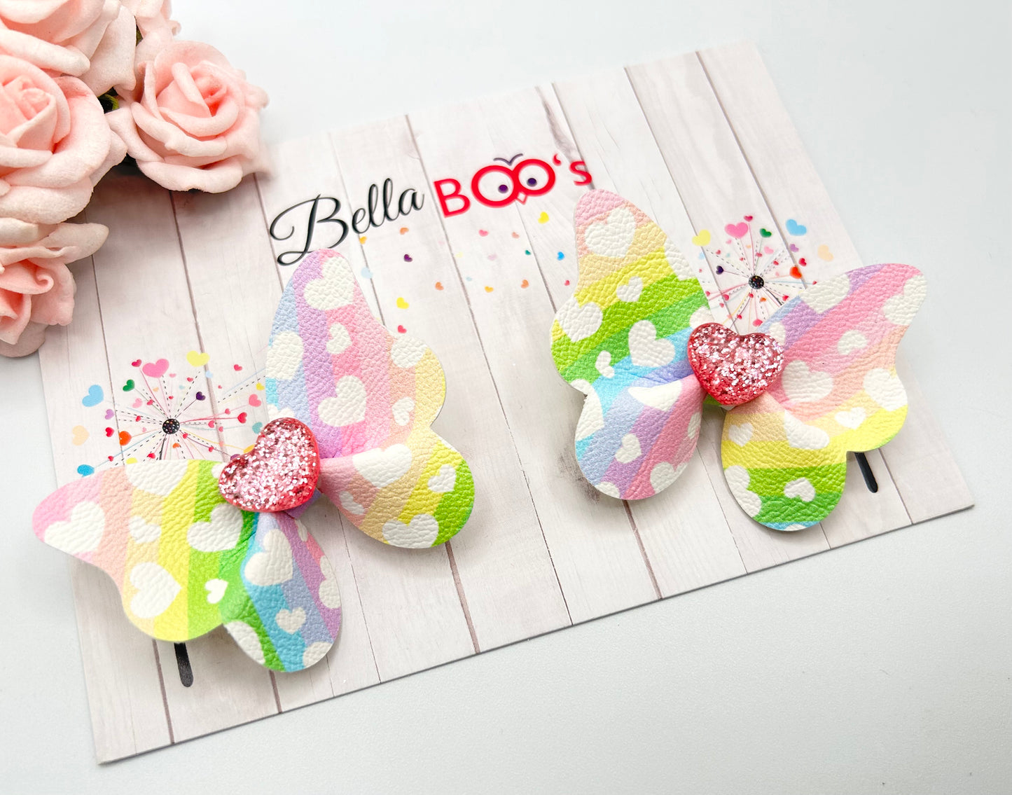 Pastel Heart Butterfly Pigtail Hair Clip Set