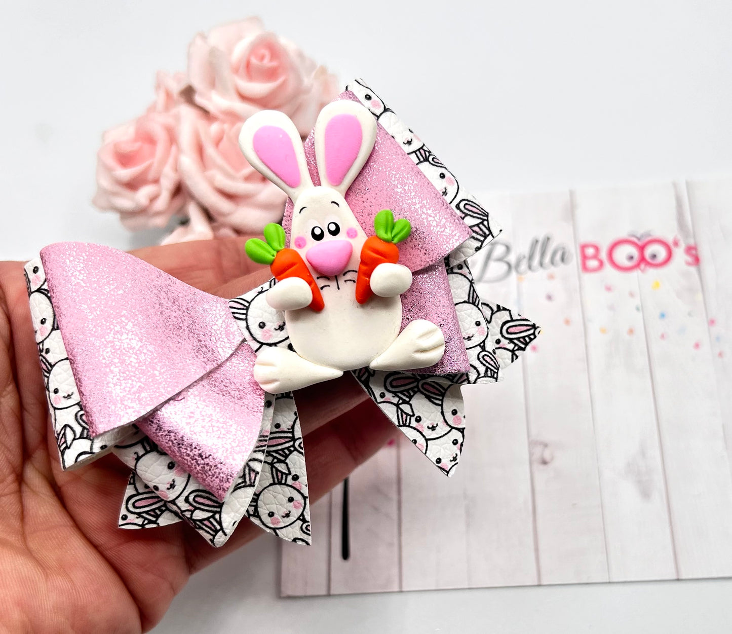 Easter Bunny Surprise Hair Bow - Handcrafted Clay