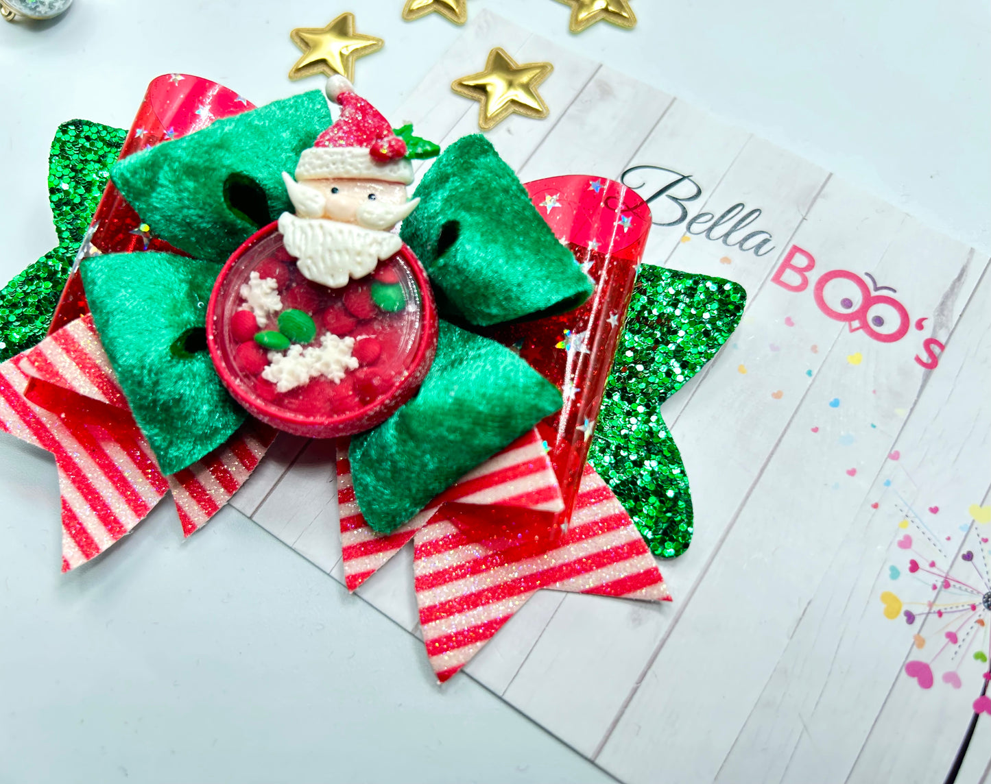 Christmas Santa Shaker Hair Bow -Handcrafted Clay