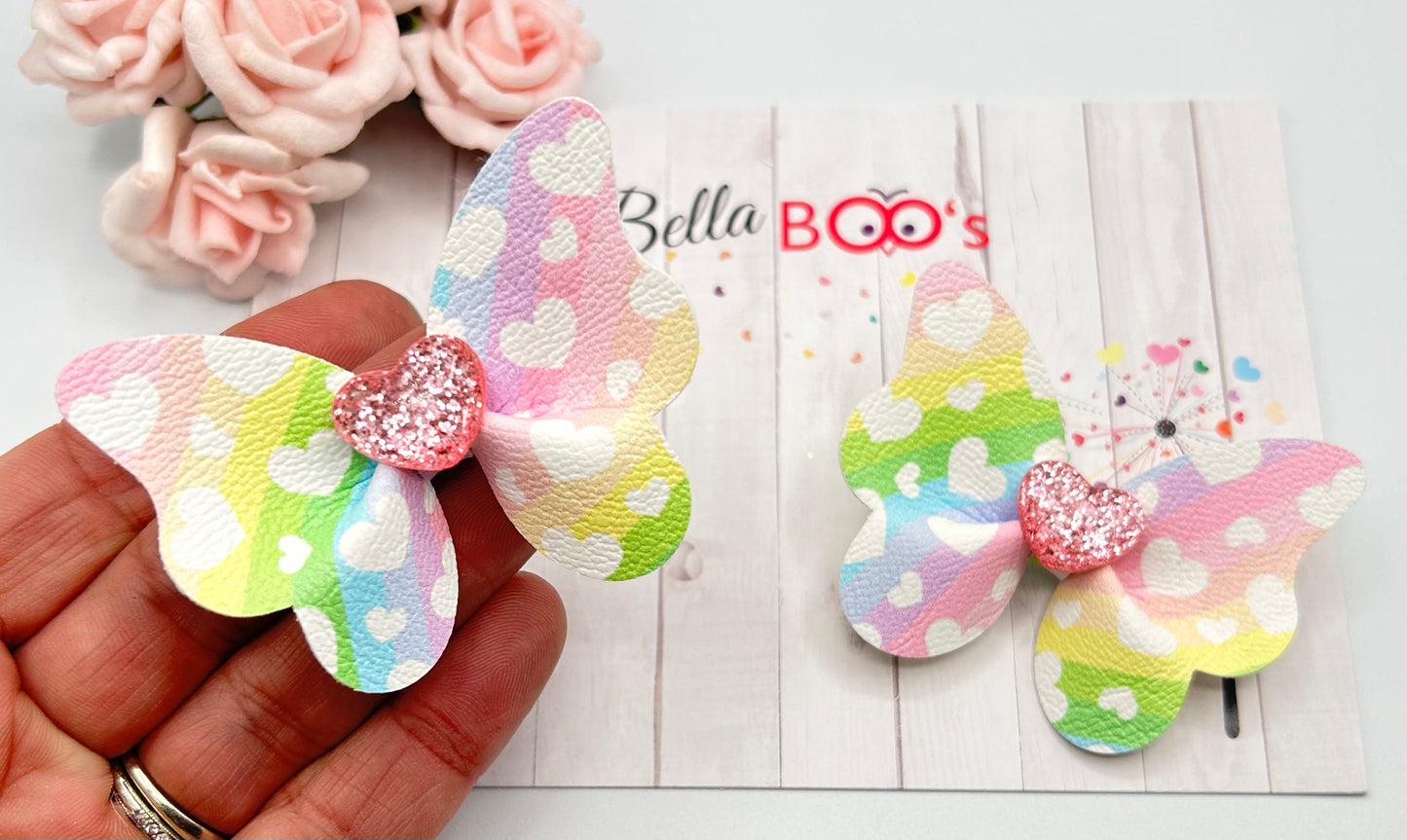 Load image into Gallery viewer, Pastel Heart Butterfly Pigtail Hair Clip Set
