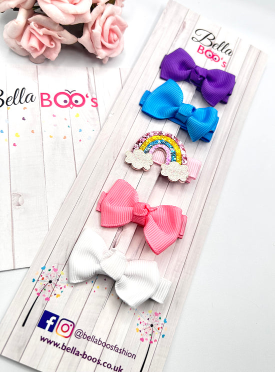 Rainbow Glitter Hair Bow Clip Set