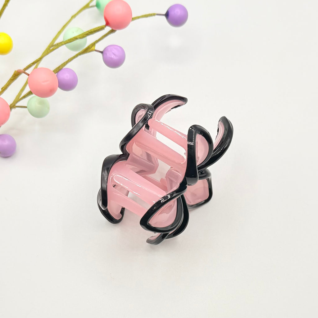 Pink & Black Flower Claw Hair Clip Hair Clips