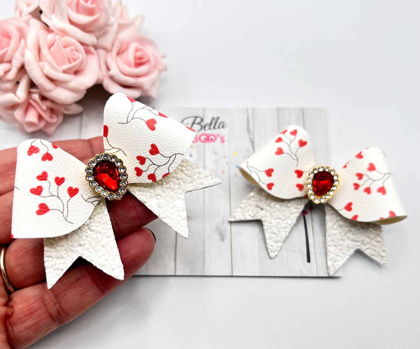 Red Love Hearts Hair Bow Set