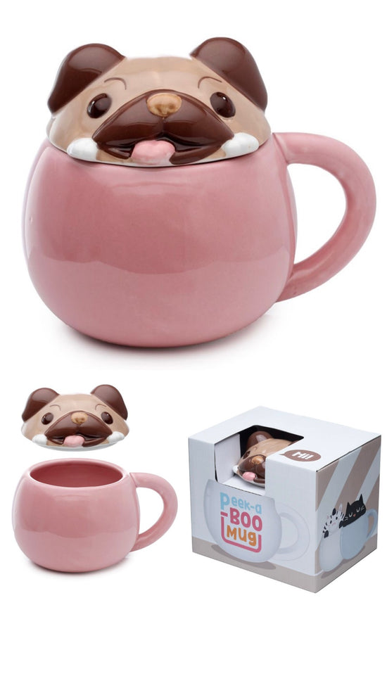 Mopps Pug Peeping Lid Ceramic Lidded Animal Mug