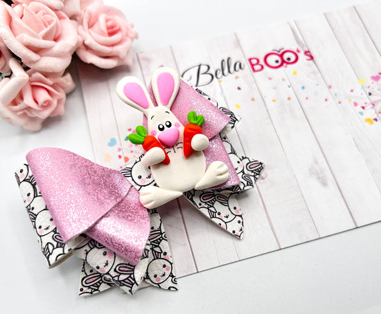 Easter Bunny Surprise Hair Bow - Handcrafted Clay